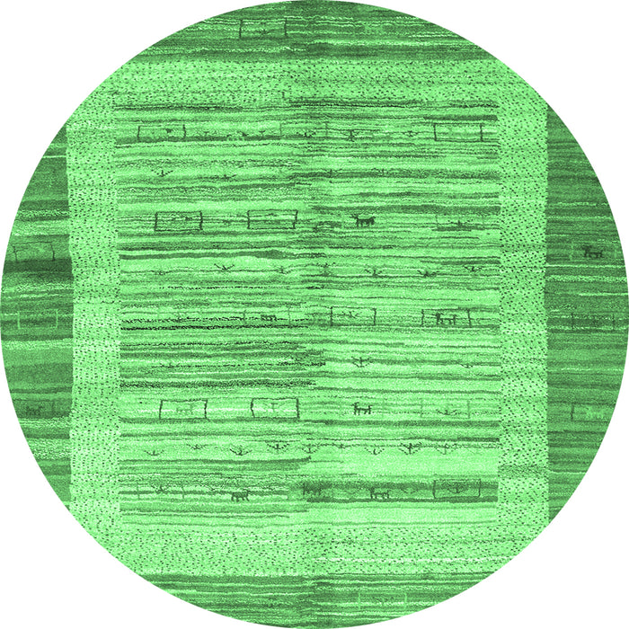Round Machine Washable Abstract Emerald Green Contemporary Area Rugs, wshcon508emgrn