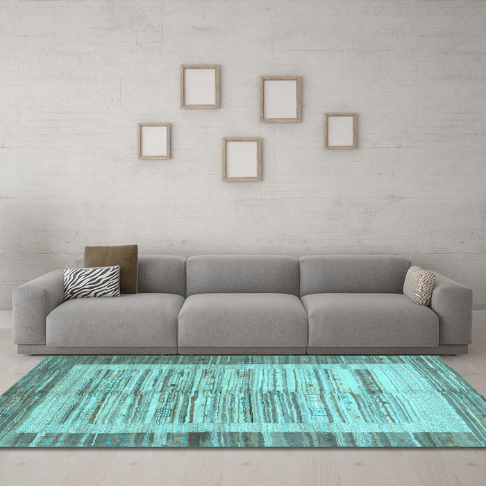 Machine Washable Abstract Light Blue Contemporary Rug in a Living Room, wshcon508lblu