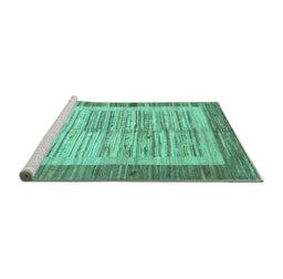 Sideview of Machine Washable Abstract Turquoise Contemporary Area Rugs, wshcon508turq