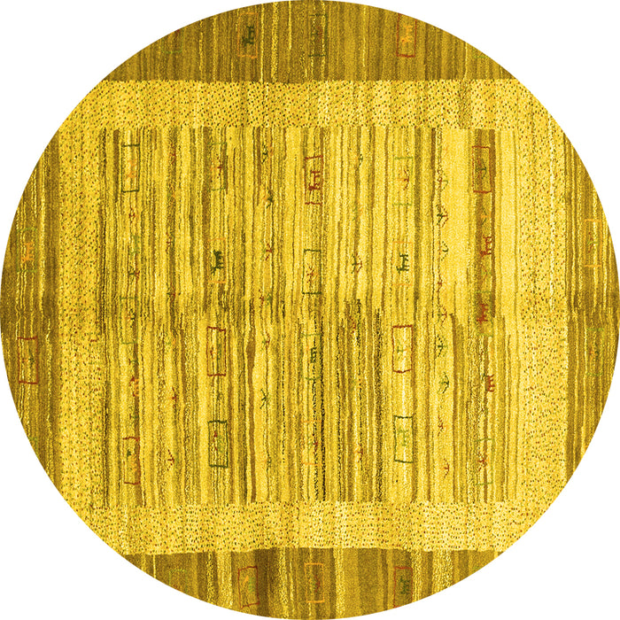 Round Machine Washable Abstract Yellow Contemporary Rug, wshcon508yw