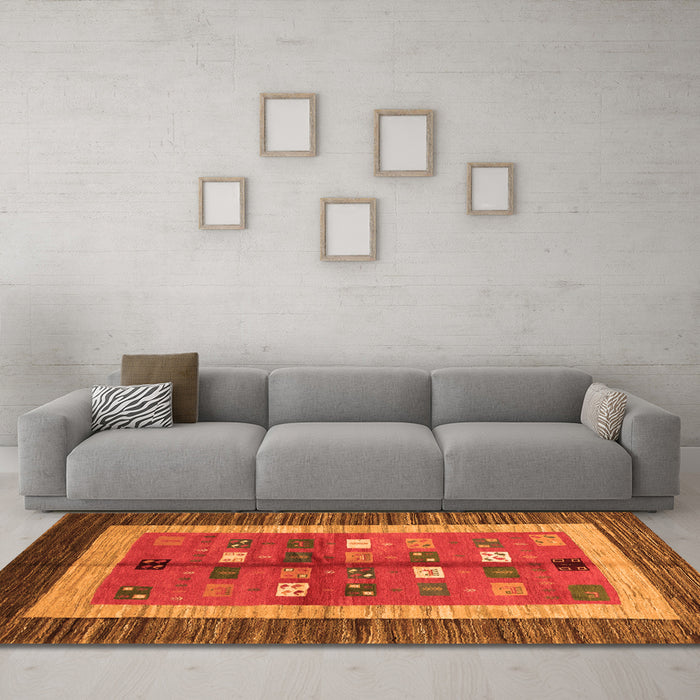 Machine Washable Abstract Orange Contemporary Area Rugs in a Living Room, wshcon509org
