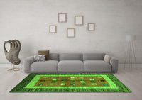 Machine Washable Abstract Green Contemporary Rug, wshcon509grn