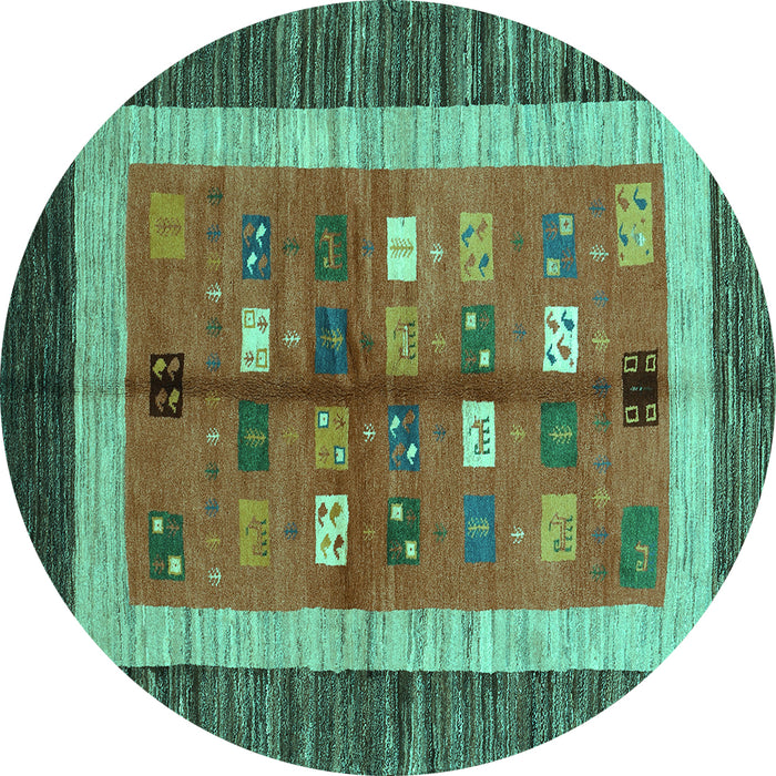 Round Machine Washable Abstract Turquoise Contemporary Area Rugs, wshcon509turq