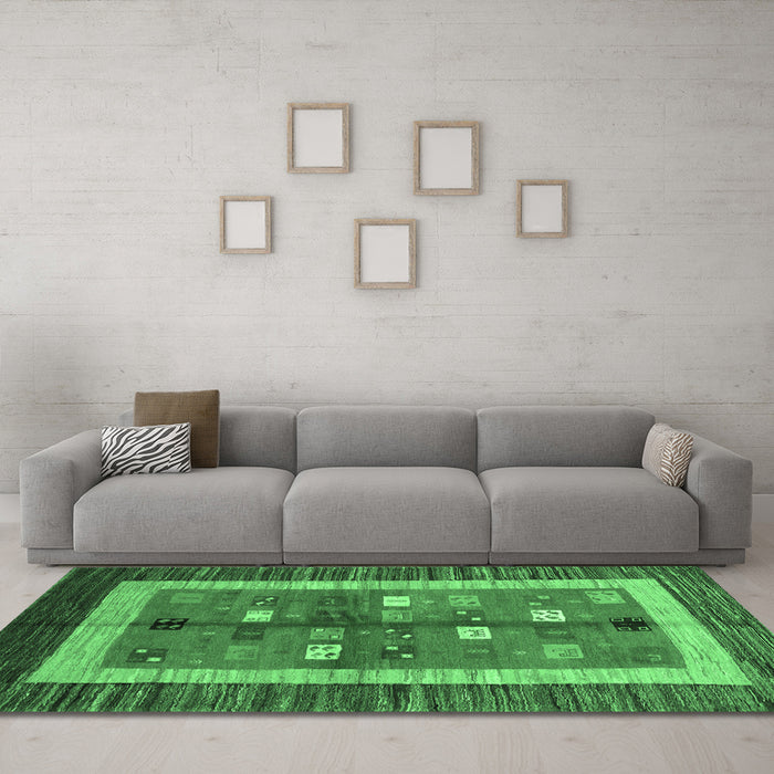 Machine Washable Abstract Emerald Green Contemporary Area Rugs in a Living Room,, wshcon509emgrn