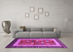 Machine Washable Abstract Purple Contemporary Area Rugs in a Living Room, wshcon509pur