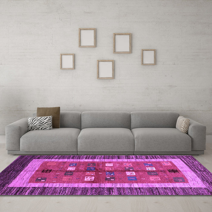 Machine Washable Abstract Purple Contemporary Area Rugs in a Living Room, wshcon509pur