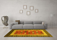Machine Washable Abstract Yellow Contemporary Rug, wshcon509yw