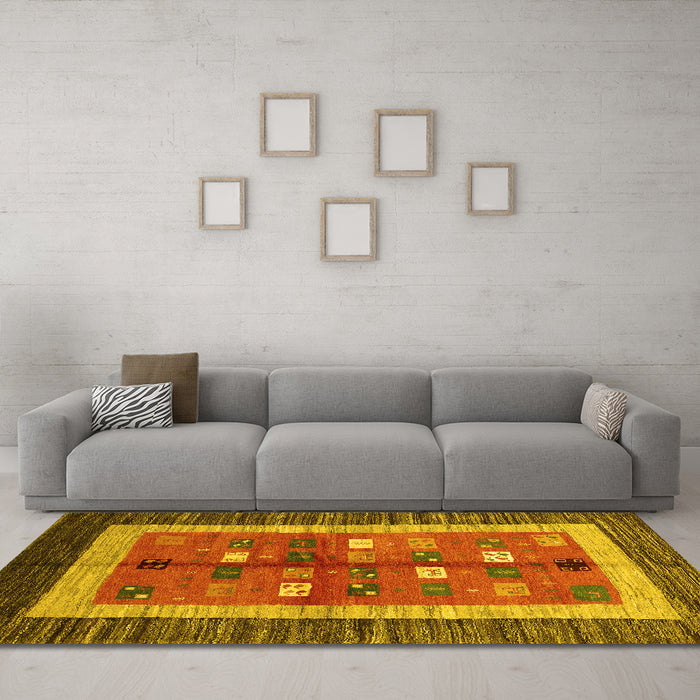 Machine Washable Abstract Yellow Contemporary Rug in a Living Room, wshcon509yw
