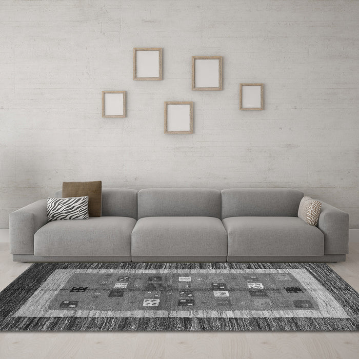 Machine Washable Abstract Gray Contemporary Rug in a Living Room,, wshcon509gry
