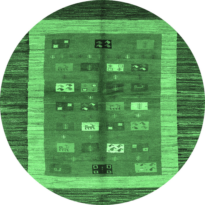 Round Machine Washable Abstract Emerald Green Contemporary Area Rugs, wshcon509emgrn