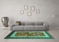 Machine Washable Abstract Turquoise Contemporary Rug, wshcon509turq