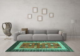 Machine Washable Abstract Turquoise Contemporary Area Rugs in a Living Room,, wshcon509turq