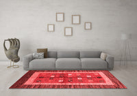 Machine Washable Abstract Red Contemporary Rug, wshcon509red
