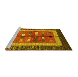 Sideview of Machine Washable Abstract Yellow Contemporary Rug, wshcon509yw