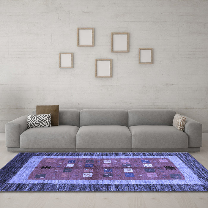 Machine Washable Abstract Blue Contemporary Rug in a Living Room, wshcon509blu