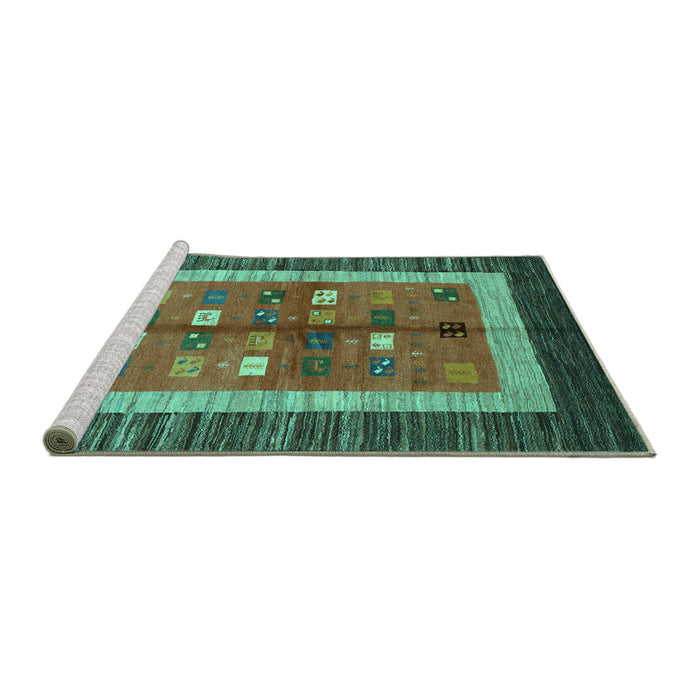 Sideview of Machine Washable Abstract Turquoise Contemporary Area Rugs, wshcon509turq