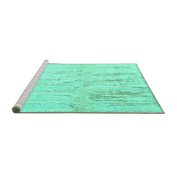 Sideview of Machine Washable Abstract Turquoise Contemporary Area Rugs, wshcon510turq