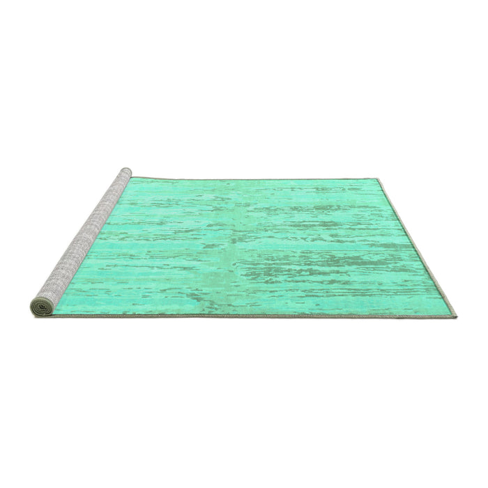 Sideview of Machine Washable Abstract Turquoise Contemporary Area Rugs, wshcon510turq