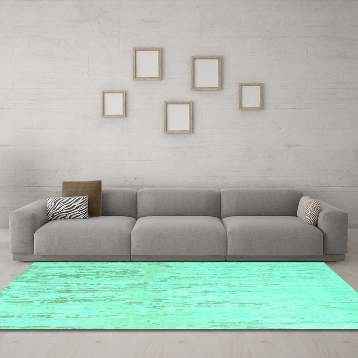 Machine Washable Abstract Turquoise Contemporary Area Rugs in a Living Room,, wshcon510turq