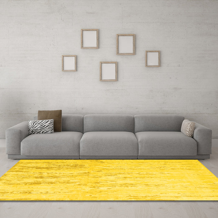 Machine Washable Abstract Yellow Contemporary Rug in a Living Room, wshcon510yw