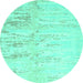 Round Machine Washable Abstract Turquoise Contemporary Area Rugs, wshcon510turq