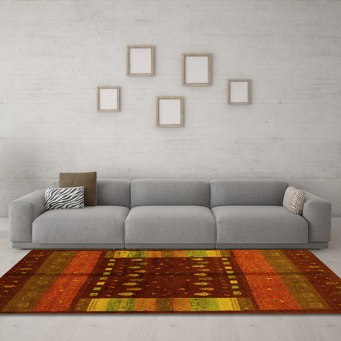 Machine Washable Oriental Yellow Traditional Rug in a Living Room, wshcon512yw