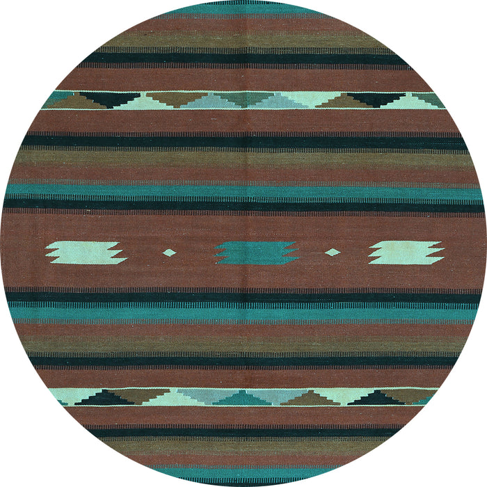 Round Machine Washable Oriental Light Blue Traditional Rug, wshcon513lblu