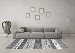 Machine Washable Abstract Gray Contemporary Rug in a Living Room,, wshcon514gry