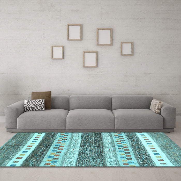 Machine Washable Abstract Light Blue Contemporary Rug in a Living Room, wshcon514lblu