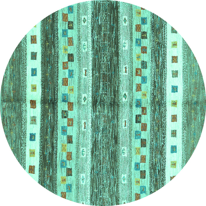 Round Machine Washable Abstract Turquoise Contemporary Area Rugs, wshcon514turq