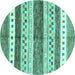 Round Abstract Turquoise Contemporary Rug, con514turq