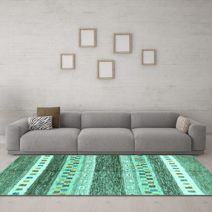Machine Washable Abstract Turquoise Contemporary Area Rugs in a Living Room,, wshcon514turq