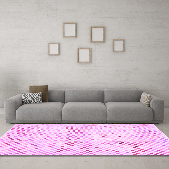Machine Washable Abstract Pink Contemporary Rug in a Living Room, wshcon515pnk
