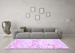 Machine Washable Abstract Purple Contemporary Area Rugs in a Living Room, wshcon515pur