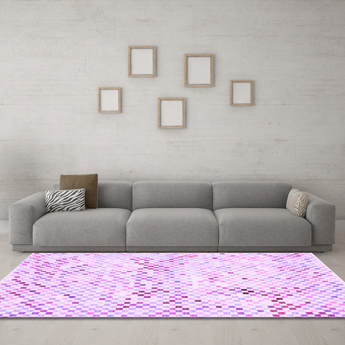Machine Washable Abstract Purple Contemporary Area Rugs in a Living Room, wshcon515pur