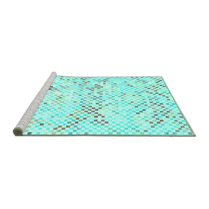 Sideview of Machine Washable Abstract Turquoise Contemporary Area Rugs, wshcon515turq