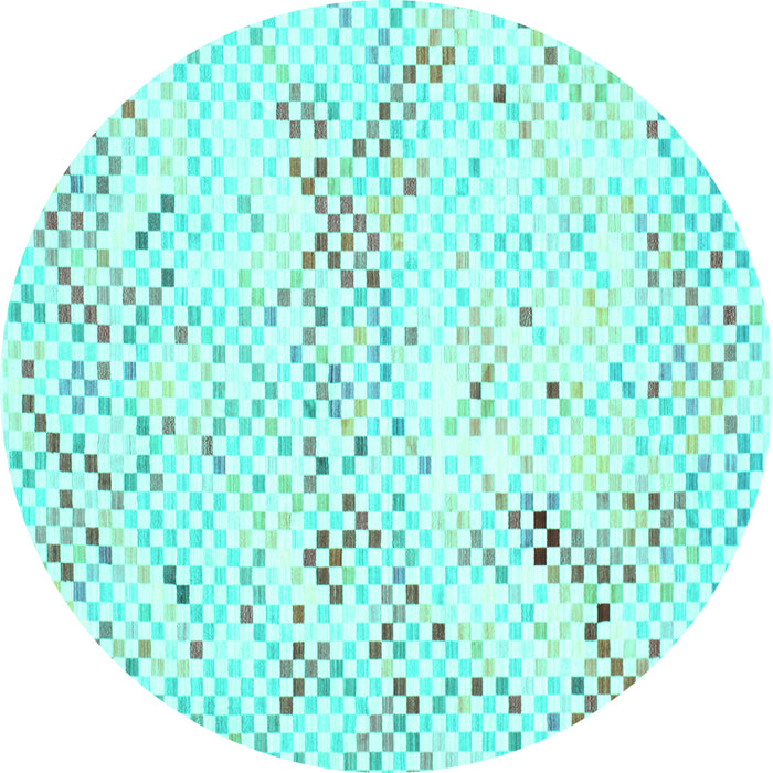 Round Machine Washable Abstract Turquoise Contemporary Area Rugs, wshcon515turq