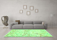 Machine Washable Abstract Green Contemporary Rug, wshcon515grn