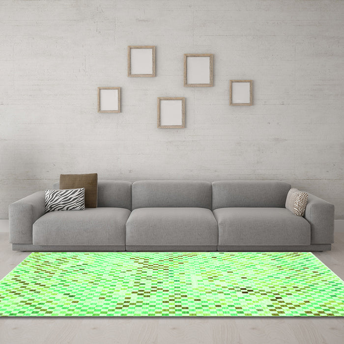 Machine Washable Abstract Green Contemporary Area Rugs in a Living Room,, wshcon515grn