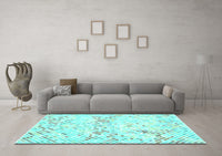 Machine Washable Abstract Turquoise Contemporary Rug, wshcon515turq