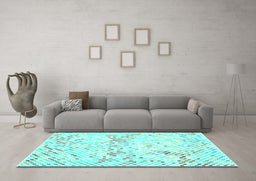 Machine Washable Abstract Turquoise Contemporary Area Rugs in a Living Room,, wshcon515turq