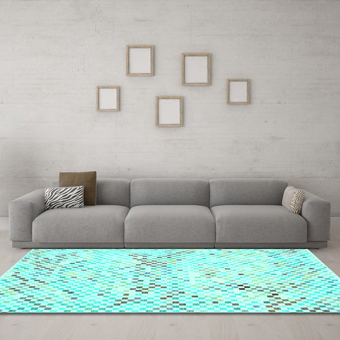 Machine Washable Abstract Turquoise Contemporary Area Rugs in a Living Room,, wshcon515turq