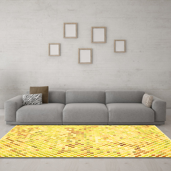 Machine Washable Abstract Yellow Contemporary Rug in a Living Room, wshcon515yw