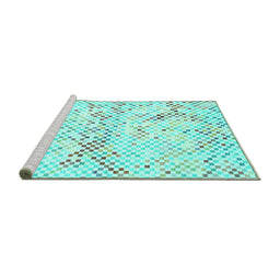 Sideview of Machine Washable Abstract Turquoise Contemporary Area Rugs, wshcon516turq