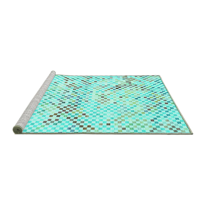 Sideview of Machine Washable Abstract Turquoise Contemporary Area Rugs, wshcon516turq