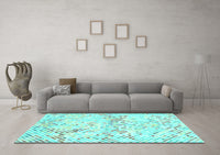 Machine Washable Abstract Turquoise Contemporary Rug, wshcon516turq