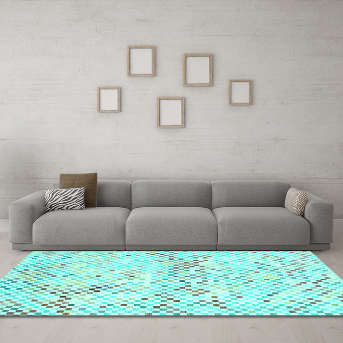 Machine Washable Abstract Turquoise Contemporary Area Rugs in a Living Room,, wshcon516turq