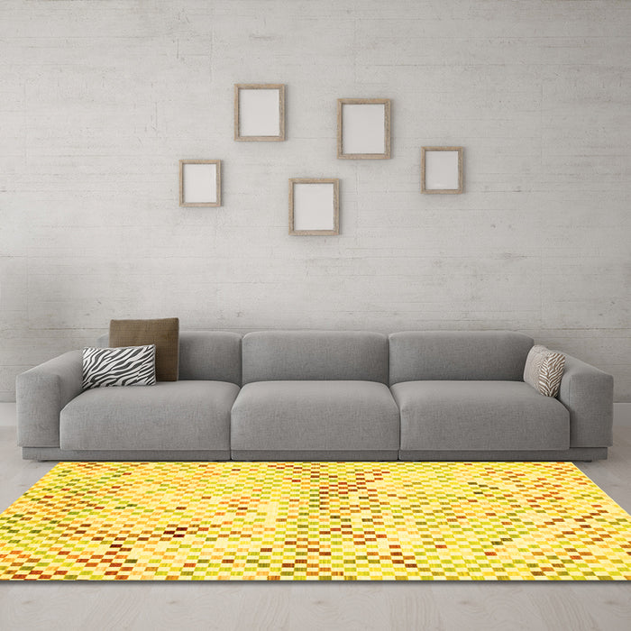 Machine Washable Abstract Yellow Contemporary Rug in a Living Room, wshcon516yw