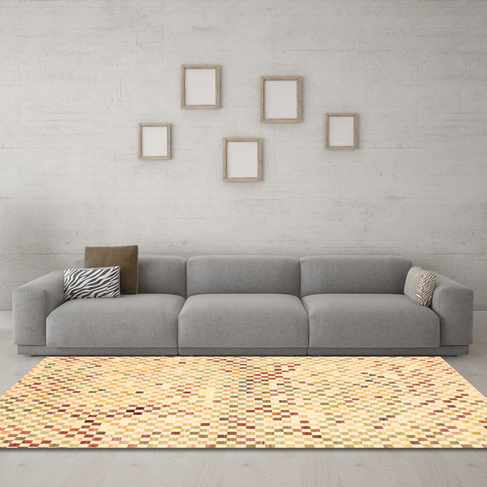 Machine Washable Abstract Brown Contemporary Rug in a Living Room,, wshcon516brn