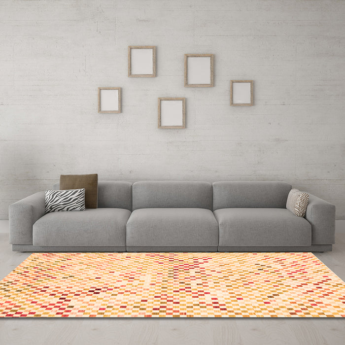 Machine Washable Abstract Orange Contemporary Area Rugs in a Living Room, wshcon516org